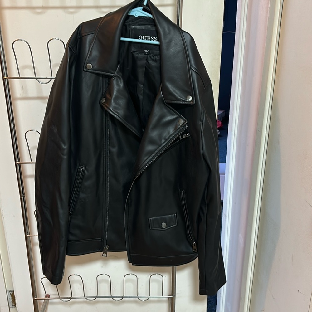 Guess, leather jacket size large